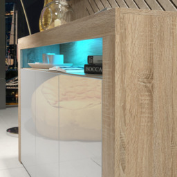Rackhams 155cm Sideboard TV Stand Cupboard Cabinet - White High Gloss Doors & Free LED - 155cm  - Oak Matt Body & White Gloss Doors - 1 - thumbnail 5