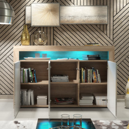 Rackhams 155cm Sideboard TV Stand Cupboard Cabinet - White High Gloss Doors & Free LED - 155cm  - Oak Matt Body & White Gloss Doors - 1 - thumbnail 4
