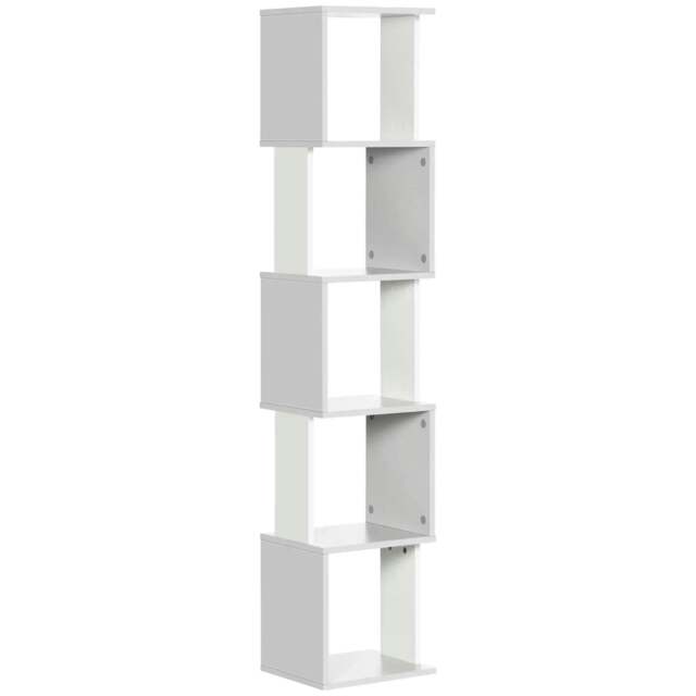 Rackhams Modern 5-Tier Bookshelf, Freestanding Bookcase Storage Shelving for Living Room Home Office Study, White and Light Grey - image 1