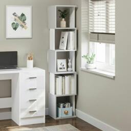 Rackhams Modern 5-Tier Bookshelf, Freestanding Bookcase Storage Shelving for Living Room Home Office Study, White and Light Grey - thumbnail 2