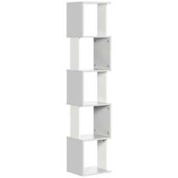 Rackhams Modern 5-Tier Bookshelf, Freestanding Bookcase Storage Shelving for Living Room Home Office Study, White and Light Grey - thumbnail 1