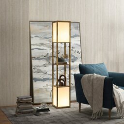 Rackhams Shelf Floor Lamp with Dual Light, for Living Room Brown