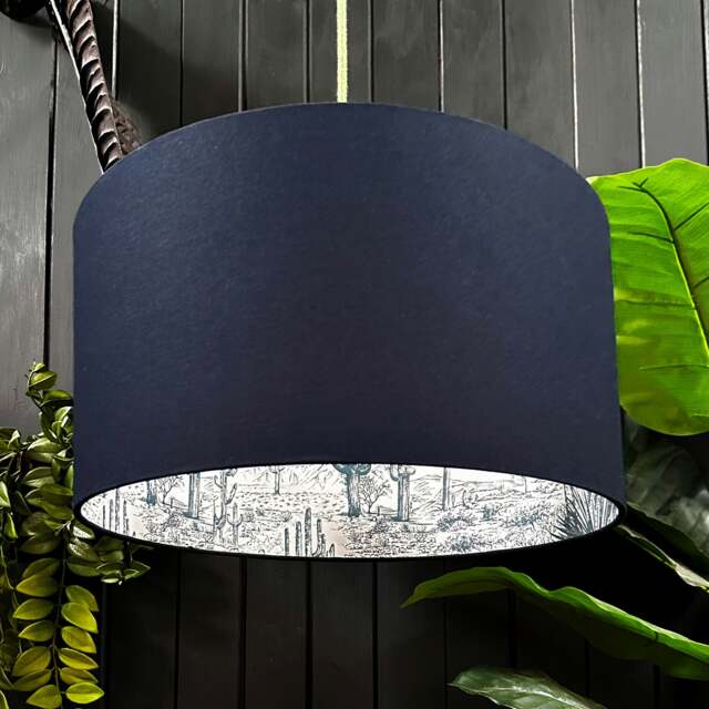 "Rackhams Wild West Cactus Silhouette Lampshade in Deep Space Navy - Ceiling Pendant / Arc Lamp - 30cm Diameter x 20cm Height / (12"" x 8"")" - image 1