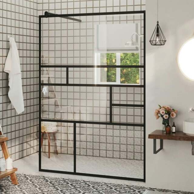 Rackhams Walk-in Shower Wall with Clear ESG Glass 115x195 cm Black