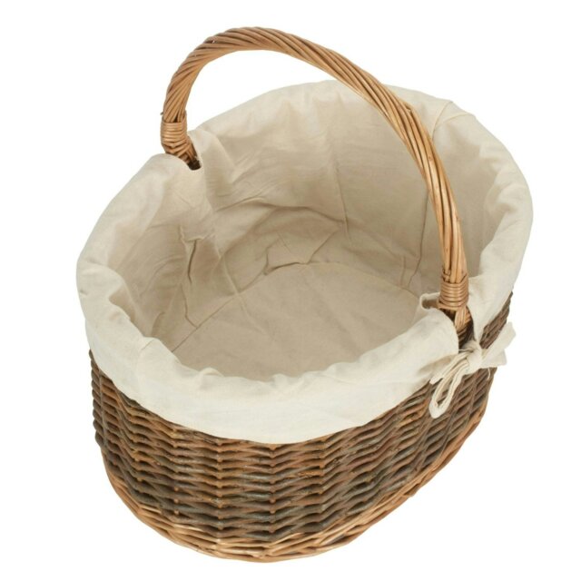 Rackhams Red Checked Lined Country Oval Wicker Shopping Basket - Large