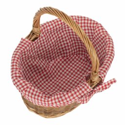 Rackhams Red Checked Lined Country Oval Wicker Shopping Basket - Large - thumbnail 4