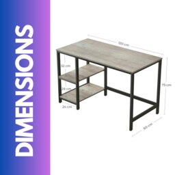 Rackhams Industrial 120CM Wide Computer Desk With 2 Shelves Greige - thumbnail 5