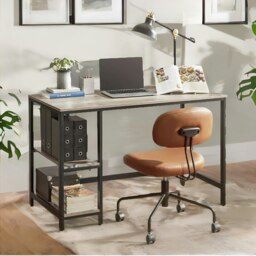 Rackhams Industrial 120CM Wide Computer Desk With 2 Shelves Greige - thumbnail 3
