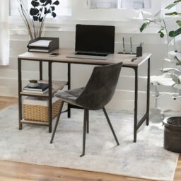 Rackhams Industrial 120CM Wide Computer Desk With 2 Shelves Greige - thumbnail 2
