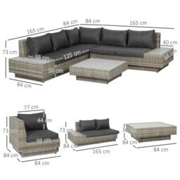 Rackhams 4 PCs Rattan Garden Furniture Outdoor Sectional Corner Sofa and Coffee Table Set Conservatory Wicker Weave Furniture - Light Grey - thumbnail 3