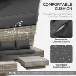 Rackhams 4 PCs Rattan Garden Furniture Outdoor Sectional Corner Sofa and Coffee Table Set Conservatory Wicker Weave Furniture - Light Grey - thumbnail 6