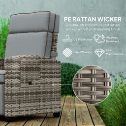Rackhams Rattan Garden Recliner Sun Lounger w/ Flip Table, Mixed Grey/Grey - Mixed Grey/Grey - Steel, PE Rattan - 77 x 77 x 104 cm - thumbnail 4