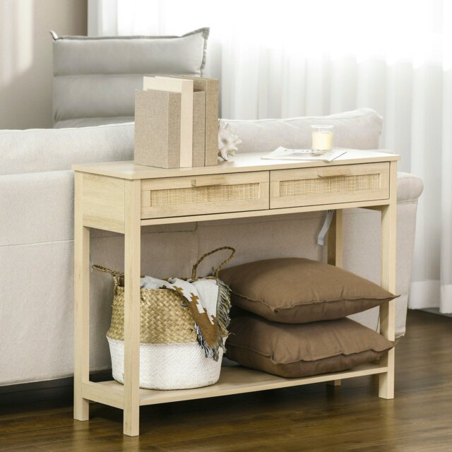 Rackhams Console Table w/ Storage Shelf 2 Drawers for Entryway Bedroom Natural