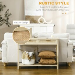 Rackhams Console Table w/ Storage Shelf 2 Drawers for Entryway Bedroom Natural - thumbnail 4