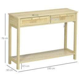 Rackhams Console Table w/ Storage Shelf 2 Drawers for Entryway Bedroom Natural - thumbnail 5