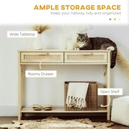 Rackhams Console Table w/ Storage Shelf 2 Drawers for Entryway Bedroom Natural - thumbnail 3