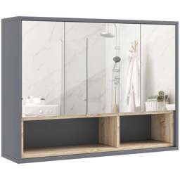 Rackhams Bathroom Mirror Cabinet, Wall Mounted Bathroom Cabinet with Mirror, 3 Doors and Cupboards, Grey - Grey - thumbnail 2