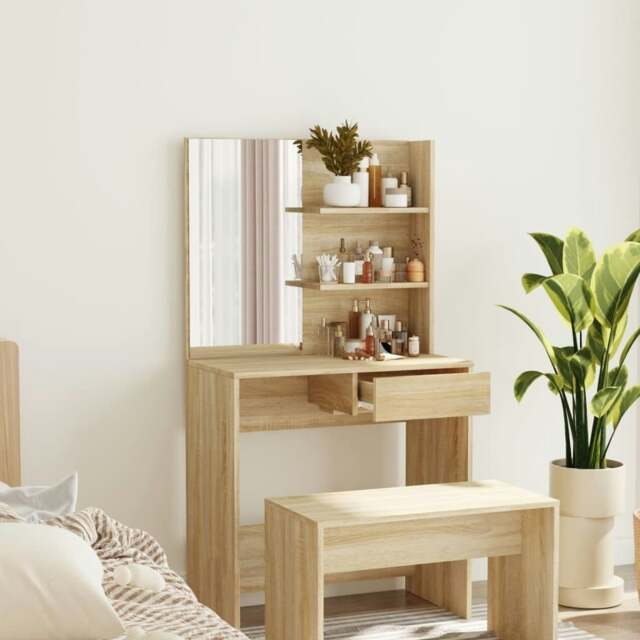 Rackhams Dressing Table with Mirror Sonoma Oak 74.5x40x141 cm - Brown - Engineered wood, acrylic