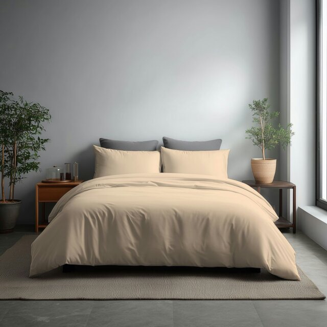 Rackhams Microfibre Soft Touch Duvet Cover And Pillowcase/s Set Bed Linen - Super King - Cream - image 1