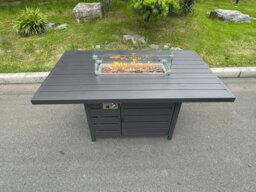 Rackhams 6 Seater Aluminum Garden Furniture Set with Gas Fire Pit Dining Table and 6 Chairs - Dark Grey - thumbnail 4