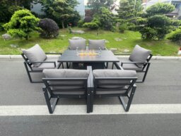 Rackhams 6 Seater Aluminum Garden Furniture Set with Gas Fire Pit Dining Table and 6 Chairs - Dark Grey - thumbnail 2
