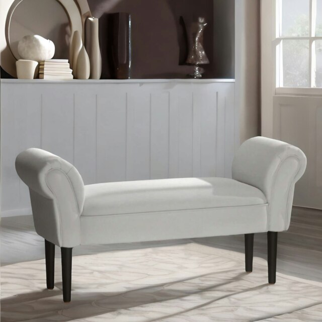 Rackhams Wooden Chaise Lounge Bed End Bench Seat With Arms Grey - image 1