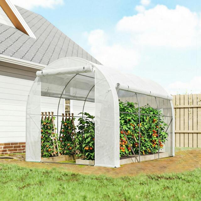 Rackhams Polytunnel Greenhouse with PE Cover, Galvanised Steel Frame, White - image 1