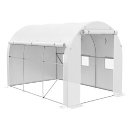 Rackhams Polytunnel Greenhouse with PE Cover, Galvanised Steel Frame, White - thumbnail 2