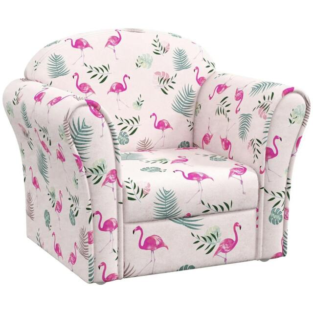 Rackhams Kids Armchair with Flamingo Design, Wooden Frame, for Bedroom, Playroom, Kids Room - Pink