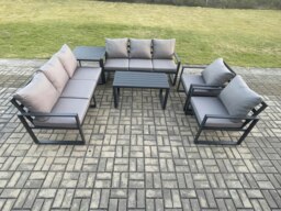 Rackhams Aluminium 6 Pieces Garden Furniture Set with Cushions 8 Seater Outdoor Patio Lounge Sofa Set with 2 Armchairs Side Table Dark Grey - thumbnail 1