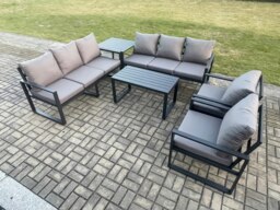 Rackhams Aluminium 6 Pieces Garden Furniture Set with Cushions 8 Seater Outdoor Patio Lounge Sofa Set with 2 Armchairs Side Table Dark Grey - thumbnail 2