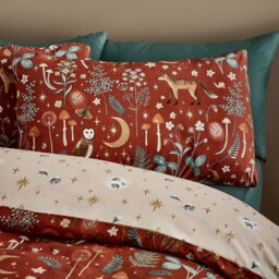 Rackhams Enchanted Twilight Animals Reversible Duvet Cover Set Burnt Orange - Single - Burnt Orange - thumbnail 3