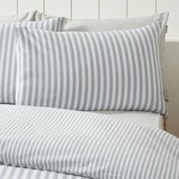 Rackhams Brushed Stripe Cotton Reversible Duvet Cover Set Silver Grey - Double - Silver Grey - thumbnail 3