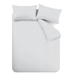 Rackhams Brushed Stripe Cotton Reversible Duvet Cover Set Silver Grey - Double - Silver Grey - thumbnail 6