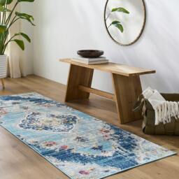 Rackhams Floransa-Vintage Blue Beige Grey Pink Traditional Boho Rug - 80 x 220 cm