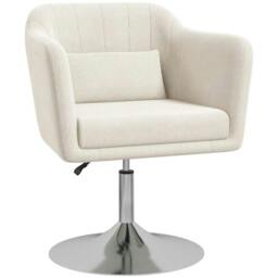 Rackhams Modern Accent Chair with Swivel Base, Height Adjustable Arm Chair with Pillow for Living Room, Bedroom, Cream White - thumbnail 1