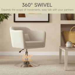 Rackhams Modern Accent Chair with Swivel Base, Height Adjustable Arm Chair with Pillow for Living Room, Bedroom, Cream White - thumbnail 5