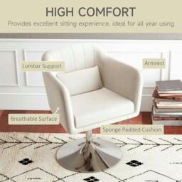 Rackhams Modern Accent Chair with Swivel Base, Height Adjustable Arm Chair with Pillow for Living Room, Bedroom, Cream White - thumbnail 6