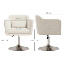 Rackhams Modern Accent Chair with Swivel Base, Height Adjustable Arm Chair with Pillow for Living Room, Bedroom, Cream White - thumbnail 3
