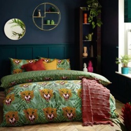 Rackhams Untamed Cheetah Duvet Cover Set - Green - King - Green - 50% Cotton/50% Polyester