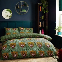 Rackhams Untamed Cheetah Duvet Cover Set - Green - King - Green - 50% Cotton/50% Polyester - thumbnail 2