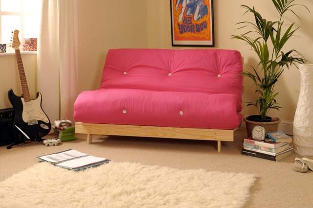 Rackhams Wooden Futon sofa bed frame with a Standard Mattress - Pink - 4ft - image 1
