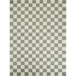 Rackhams Fossay Shag-Washable Beige Green High Pile Checkered Rug - 200 x 275 cm - thumbnail 3