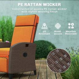Rackhams Garden Recliner with Cushion, Rattan Recliner Chair with Armrests - 65 x 78 x 102 cm - PE Wicker, Steel - Rattan Recliner Chair - thumbnail 5