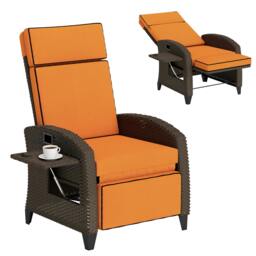 Rackhams Garden Recliner with Cushion, Rattan Recliner Chair with Armrests - 65 x 78 x 102 cm - PE Wicker, Steel - Rattan Recliner Chair - thumbnail 2