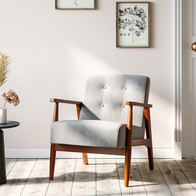 Rackhams Wood Single Sofa Lounge Chair with Cushion - Dark Wood