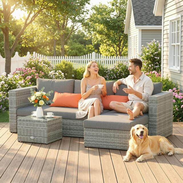Rackhams 3 PCS Outdoor PE Rattan Chaise Lounge Furniture Sofa Set w/ Cushions - image 1