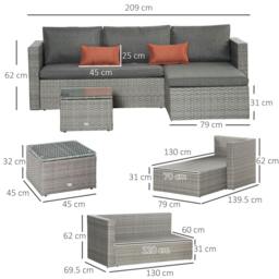 Rackhams 3 PCS Outdoor PE Rattan Chaise Lounge Furniture Sofa Set w/ Cushions - thumbnail 4