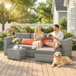 Rackhams 3 PCS Outdoor PE Rattan Chaise Lounge Furniture Sofa Set w/ Cushions