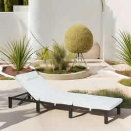 Rackhams Rattan Sun Lounger For Garden Reclining Deck Chair With Cushion Cream - thumbnail 5
